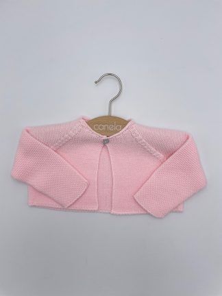 Chaqueta corta punto bobo un botón rosa bebé