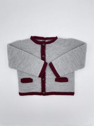 Chaqueta austriaca punto bobo gris Burdeos