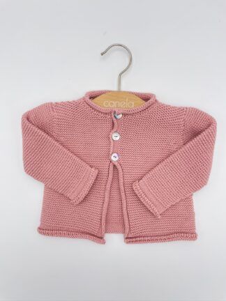Chaqueta rulito punto bobo rosa pétalo