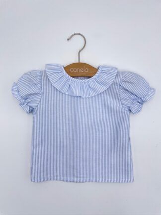 Camisa volante Oxford raya azul