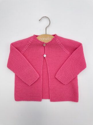 Chaqueta larga Punto bobo dos botones rosa fuerte